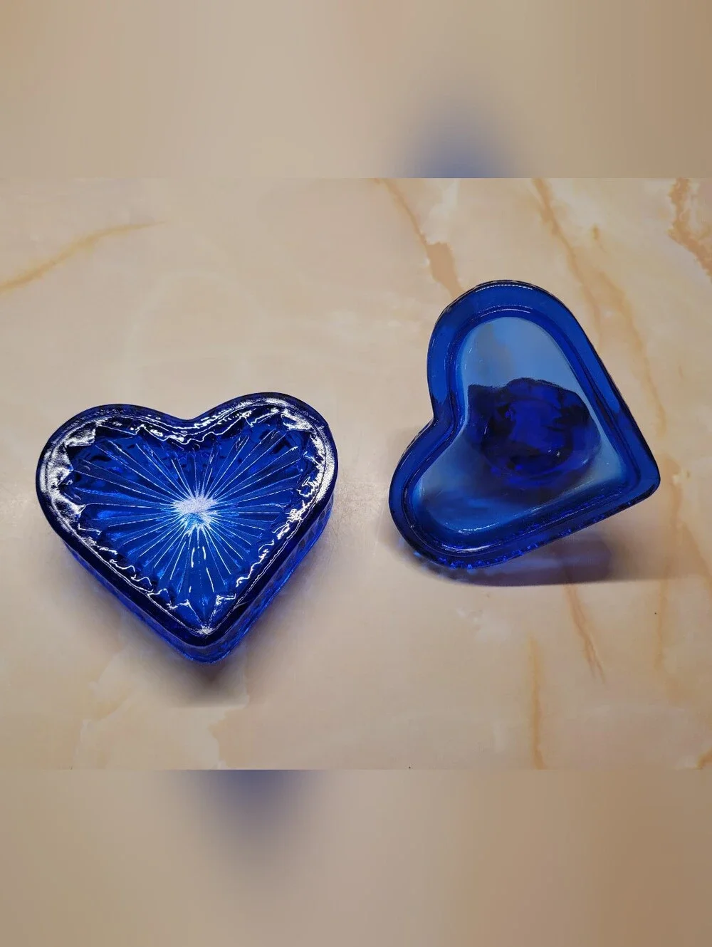 Vintage Cobalt Blue Glass Bird Trinket Box